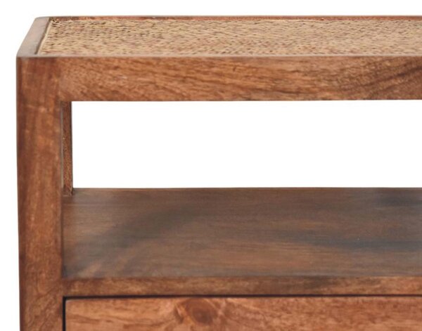 Caldera Solid Mango Wood Bedside Table with Drawer and Shelf, Bedside Cabinet with Hand-finished Design, 35L x 55W x 55H cm, Brown Aosom UK