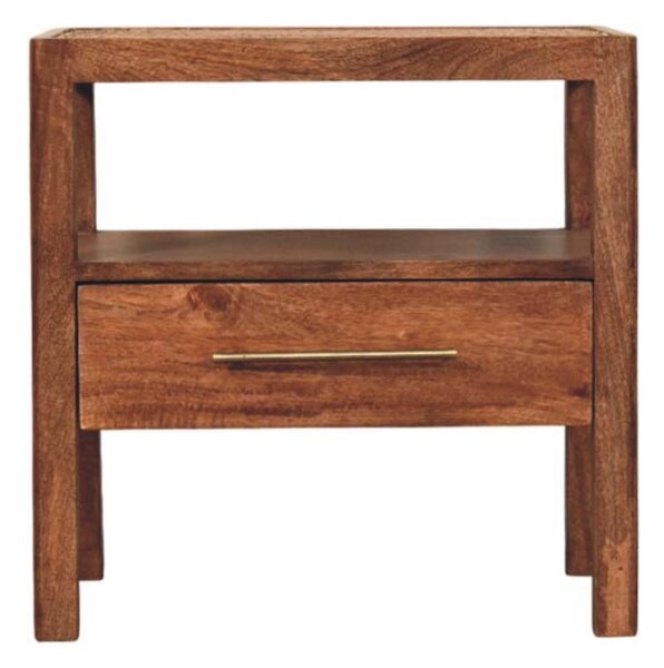 Caldera Solid Mango Wood Bedside Table with Drawer and Shelf, Bedside Cabinet with Hand-finished Design, 35L x 55W x 55H cm, Brown Aosom UK
