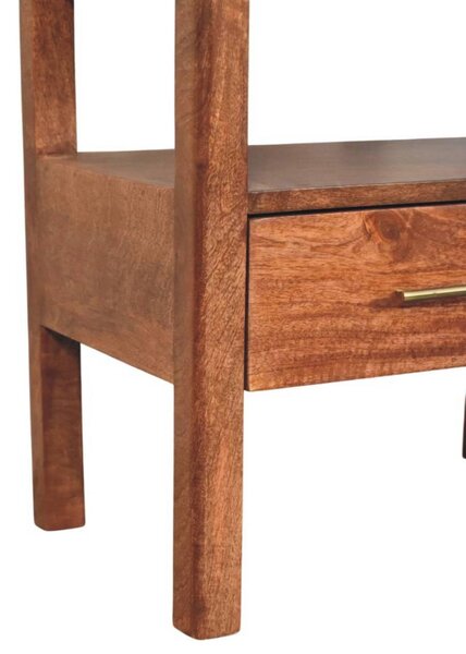 Caldera Solid Mango Wood Bedside Table with Drawer and Shelf, Bedside Cabinet with Hand-finished Design, 35L x 55W x 55H cm, Brown Aosom UK