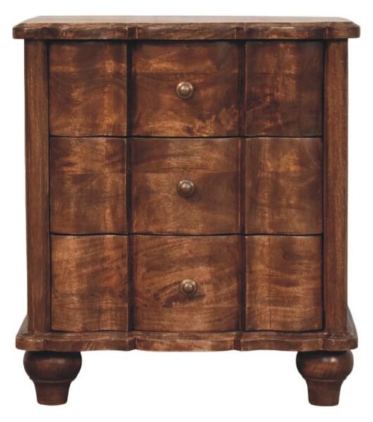 Solid Mango Wood Valencia Bedside Table with Hand-finished Surfaces, Bedside Cabinet with 3 Drawers for Storage, 40L x 55W x 63H cm, Brown Aosom UK