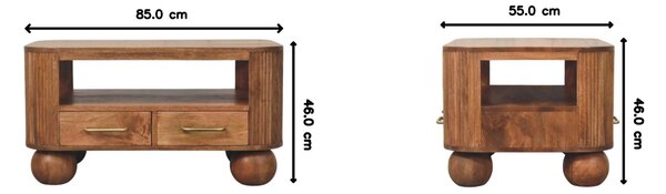 Solid Mango Wood Coffee Table with 2 Smooth-gliding Drawers, Tea Table with Shelf for Organised Storage, 55L x 85W x 46H cm, Brown Aosom UK