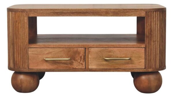 Solid Mango Wood Coffee Table with 2 Smooth-gliding Drawers, Tea Table with Shelf for Organised Storage, 55L x 85W x 46H cm, Brown Aosom UK