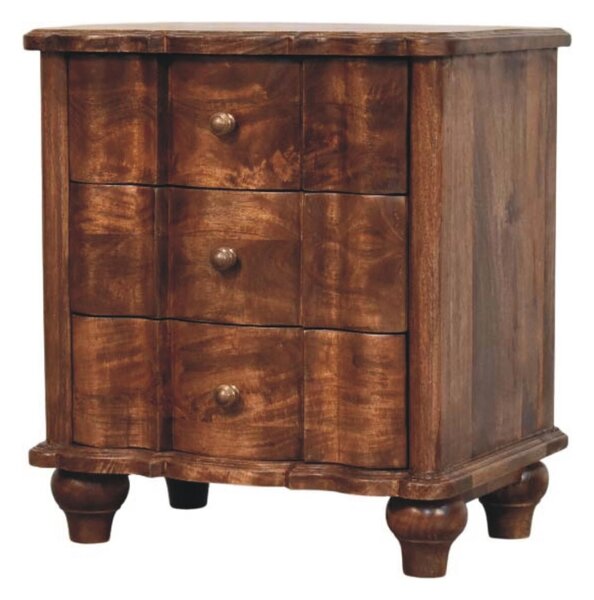 Solid Mango Wood Valencia Bedside Table with Hand-finished Surfaces, Bedside Cabinet with 3 Drawers for Storage, 40L x 55W x 63H cm, Brown Aosom UK