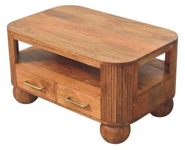 Solid Mango Wood Coffee Table with 2 Smooth-gliding Drawers, Tea Table with Shelf for Organised Storage, 55L x 85W x 46H cm, Brown Aosom UK