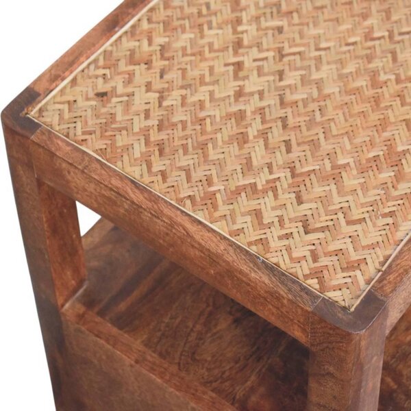 Caldera Solid Mango Wood Bedside Table with Drawer and Shelf, Bedside Cabinet with Hand-finished Design, 35L x 55W x 55H cm, Brown Aosom UK