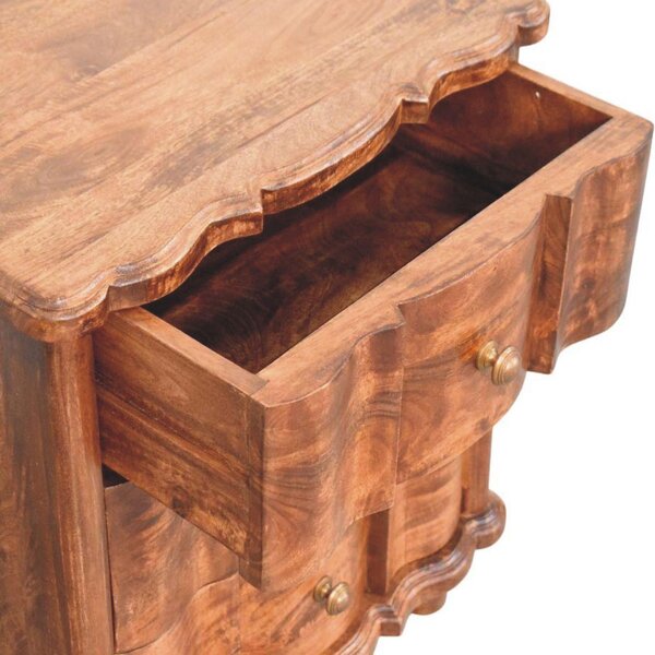 Solid Mango Wood Valencia Bedside Table with Hand-finished Surfaces, Bedside Cabinet with 3 Drawers for Storage, 40L x 55W x 63H cm, Brown Aosom UK