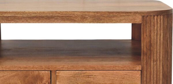 Solid Mango Wood Coffee Table with 2 Smooth-gliding Drawers, Tea Table with Shelf for Organised Storage, 55L x 85W x 46H cm, Brown Aosom UK