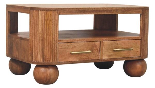 Solid Mango Wood Coffee Table with 2 Smooth-gliding Drawers, Tea Table with Shelf for Organised Storage, 55L x 85W x 46H cm, Brown Aosom UK