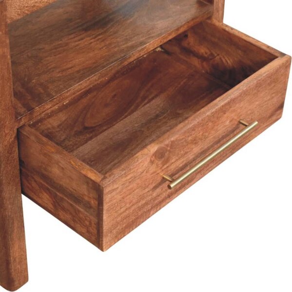 Caldera Solid Mango Wood Bedside Table with Drawer and Shelf, Bedside Cabinet with Hand-finished Design, 35L x 55W x 55H cm, Brown Aosom UK