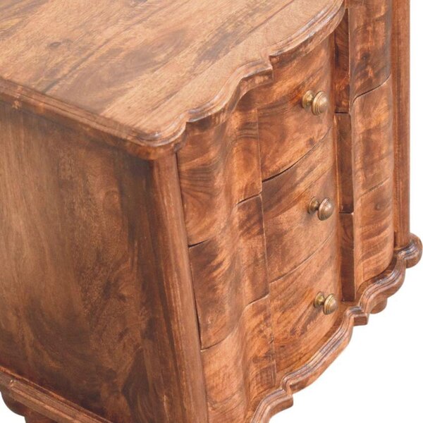 Solid Mango Wood Valencia Bedside Table with Hand-finished Surfaces, Bedside Cabinet with 3 Drawers for Storage, 40L x 55W x 63H cm, Brown Aosom UK