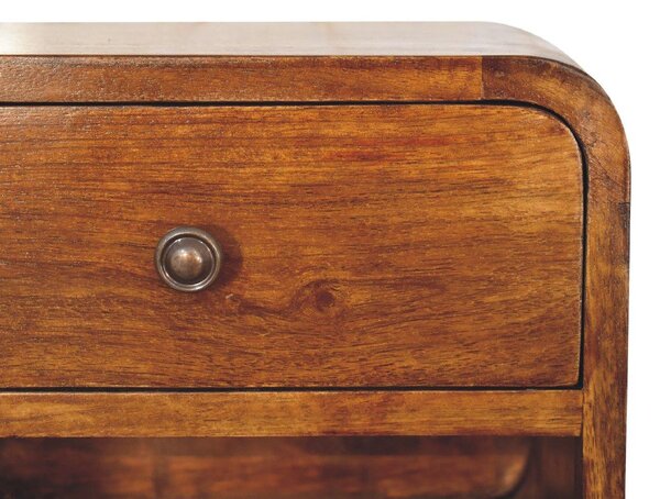 Solid Wood Mini Curve Floating Bedside with Drawer and Open Slot, Bedside Table with Robust Steel Frame, 25L x 30W x 25H cm, Brown Aosom UK