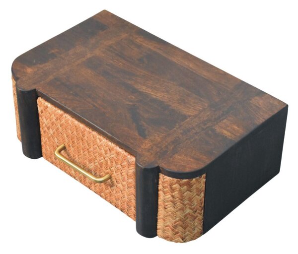 Handcrafted Solid Wood Wall-Mounted Bedside Drawer with Spacious Drawer, Bedside Table with Bronze Metal Accent, 32L x 50W x 18H cm, Brown Aosom UK