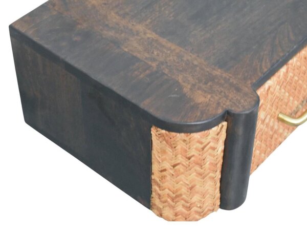 Handcrafted Solid Wood Wall-Mounted Bedside Drawer with Spacious Drawer, Bedside Table with Bronze Metal Accent, 32L x 50W x 18H cm, Brown Aosom UK