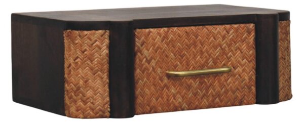 Handcrafted Solid Wood Wall-Mounted Bedside Drawer with Spacious Drawer, Bedside Table with Bronze Metal Accent, 32L x 50W x 18H cm, Brown Aosom UK