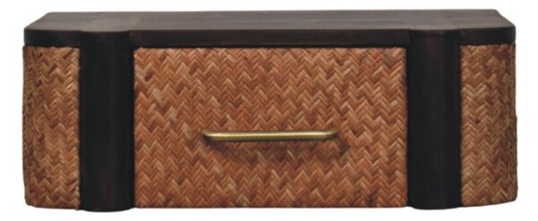 Handcrafted Solid Wood Wall-Mounted Bedside Drawer with Spacious Drawer, Bedside Table with Bronze Metal Accent, 32L x 50W x 18H cm, Brown Aosom UK