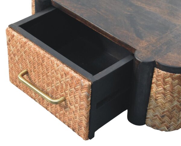 Handcrafted Solid Wood Wall-Mounted Bedside Drawer with Spacious Drawer, Bedside Table with Bronze Metal Accent, 32L x 50W x 18H cm, Brown Aosom UK