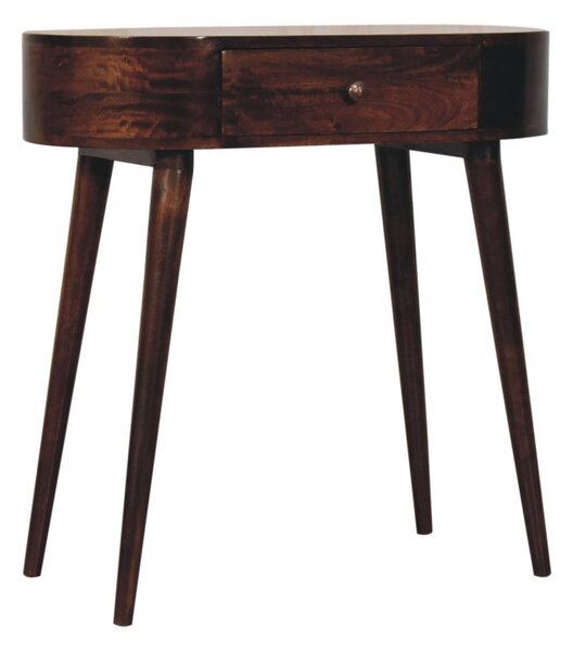 Solid Wood Console Table with Rounded Edges and Drawer, Compact Mid‑Century Bedside Table for Living Room, 40L x 80W x 78H cm, Brown Aosom UK