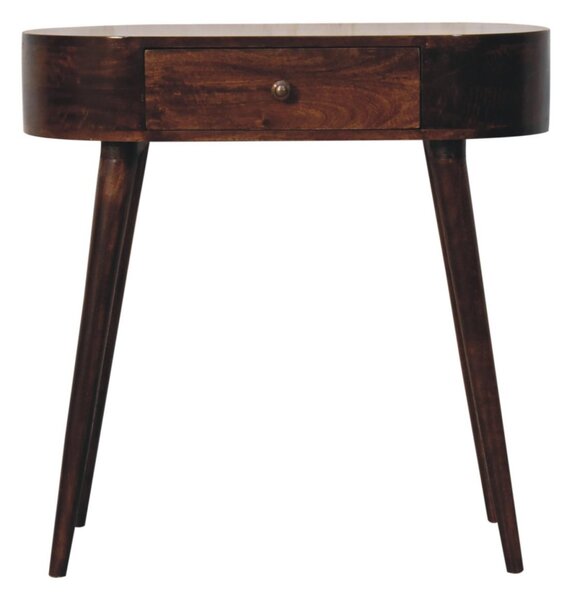 Solid Wood Console Table with Rounded Edges and Drawer, Compact Mid‑Century Bedside Table for Living Room, 40L x 80W x 78H cm, Brown Aosom UK