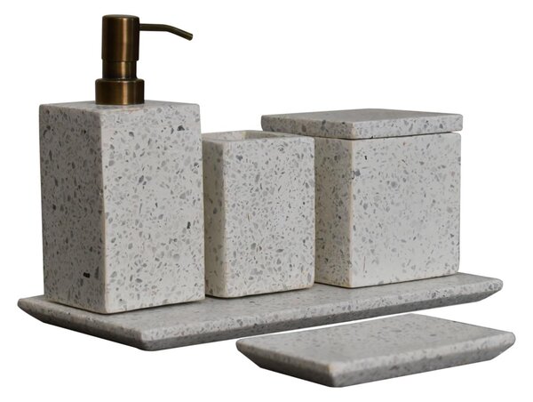 5-Piece Marble Bathroom Set with Timeless Design, Hand-finished Artisan Pieces with Versatile Styling, 7.5L x 7.5W x 19H cm, White Aosom UK