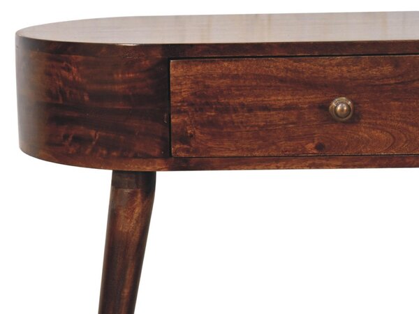 Solid Wood Console Table with Rounded Edges and Drawer, Compact Mid‑Century Bedside Table for Living Room, 40L x 80W x 78H cm, Brown Aosom UK