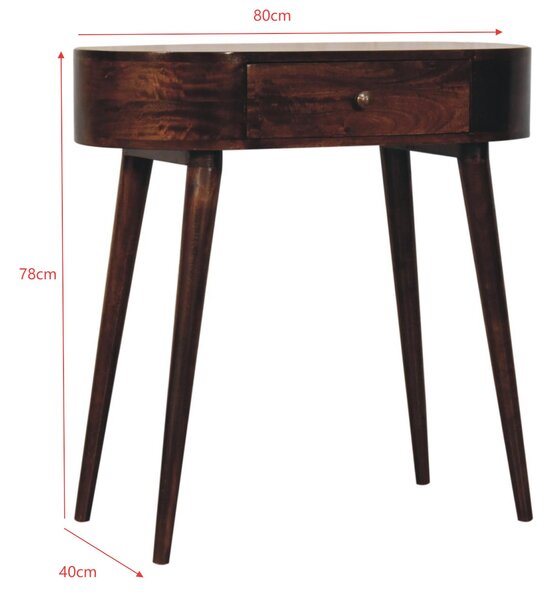 Solid Wood Console Table with Rounded Edges and Drawer, Compact Mid‑Century Bedside Table for Living Room, 40L x 80W x 78H cm, Brown Aosom UK