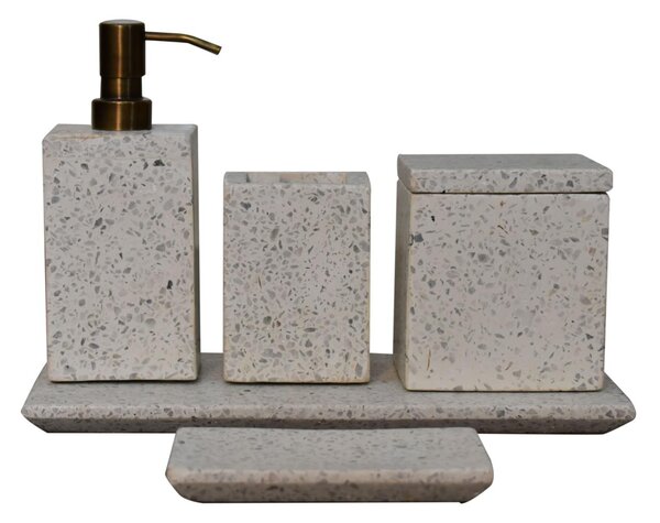 5-Piece Marble Bathroom Set with Timeless Design, Hand-finished Artisan Pieces with Versatile Styling, 7.5L x 7.5W x 19H cm, White Aosom UK