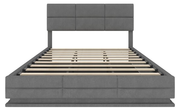 Modern Velvet Upholstered Bed with 3-Stage Adjustable Headboard, Double Bed with LED Lighting and USB, 155L x 202W x 115H cm, Dark Gray Aosom UK