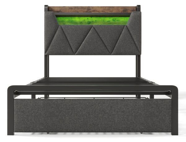 3ft Stylish Upholstered Single Bed with LED Lighting, USB Type-C Charging, Storage Bed with Headboard, Drawers, 208L x 92W x 110H cm, Grey Aosom UK