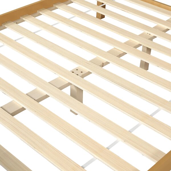 4ft6 Double Bed with Natural Timber Finish and MDF Back Panel, Upholstered Bed with Sturdy Plywood Slats, 199L x 142W x 98H cm, Natural Aosom UK