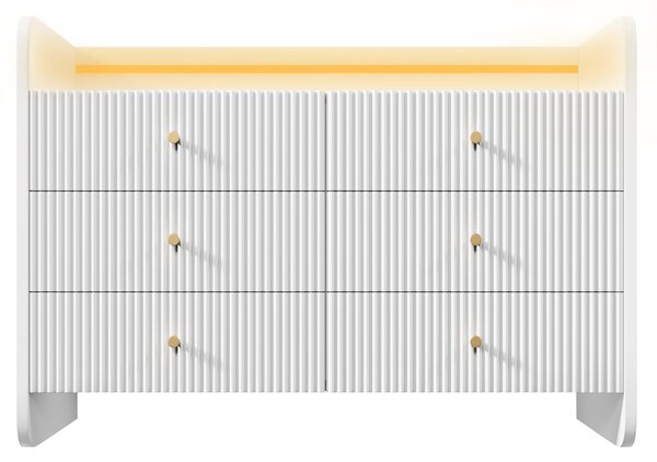 6-Drawer Sideboard with RGB LED Lighting, Fluted Design, Storage Cabinet for Bedroom, Living Room, Dining Room, 120L x 40W x 75H cm, White Aosom.UK