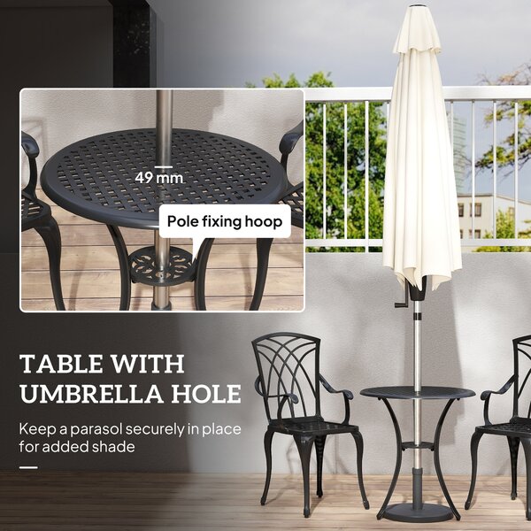 Outsunny Patio Cast Aluminium 3 PCS Bistro Set Coffee Table & 2 Chairs Set Outdoor Garden Furniture Set