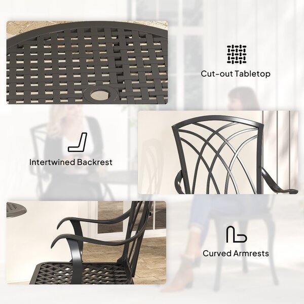 Outsunny Patio Cast Aluminium 3 PCS Bistro Set Coffee Table & 2 Chairs Set Outdoor Garden Furniture Set