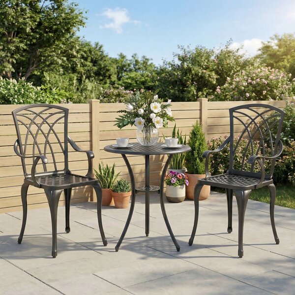 Outsunny Patio Cast Aluminium 3 PCS Bistro Set Coffee Table & 2 Chairs Set Outdoor Garden Furniture Set