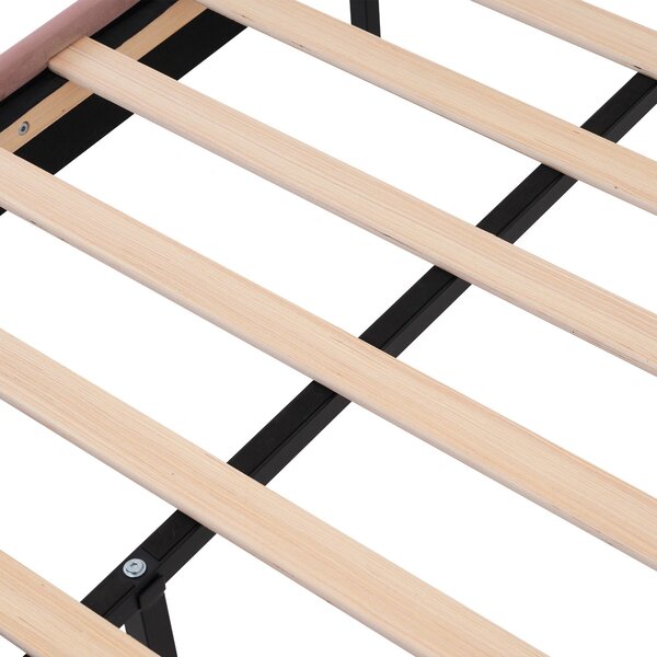 Upholstered Single Bed with USB and Type-C Charging Ports, Velvet Bed Frame with Wooden Slats for Teen Bedroom, 197L x 103W x 103H cm, Pink Aosom UK