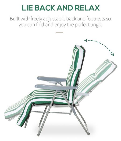 Outsunny Set of 2 Garden Patio Outdoor Sun Recliners Loungers Foldable Multi Position Relaxers Chairs w/ Cushions Fire Retardant Sponge Aosom UK