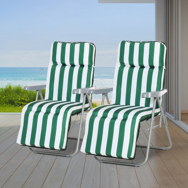 Outsunny Set of 2 Garden Patio Outdoor Sun Recliners Loungers Foldable Multi Position Relaxers Chairs w/ Cushions Fire Retardant Sponge Aosom UK