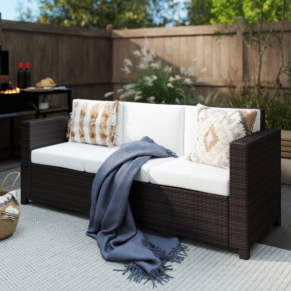 Outsunny 3 Seater All Weather Outdoor Sofa, Weatherproof Outdoor Sofa with Wicker Weave Metal Frame and Fire Resistant Cushion, Brown Aosom UK
