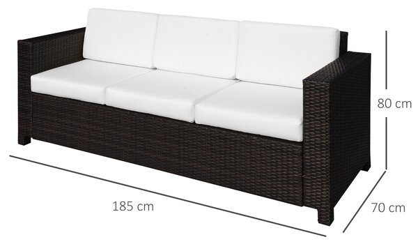 Outsunny 3 Seater All Weather Outdoor Sofa, Weatherproof Outdoor Sofa with Wicker Weave Metal Frame and Fire Resistant Cushion, Brown Aosom UK