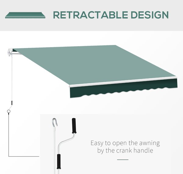 Outsunny Manual Retractable Garden Patio Awning, Sun Shade Shelter with Winding Handle, 2.5m x 2m, Green Aosom UK