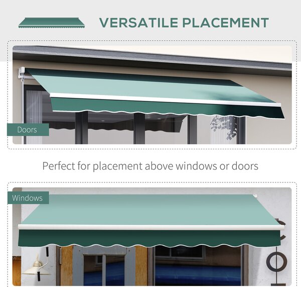 Outsunny Manual Retractable Garden Patio Awning, Sun Shade Shelter with Winding Handle, 2.5m x 2m, Green Aosom UK