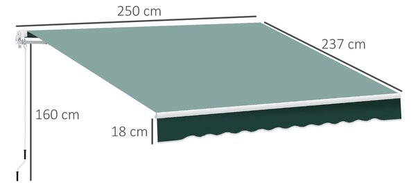 Outsunny Manual Retractable Garden Patio Awning, Sun Shade Shelter with Winding Handle, 2.5m x 2m, Green Aosom UK
