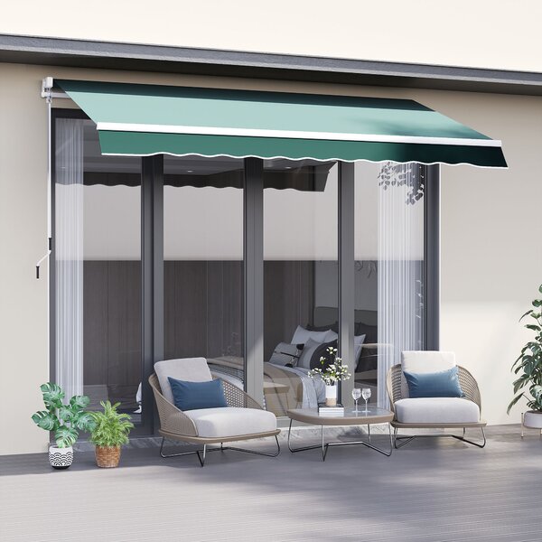 Outsunny Manual Retractable Garden Patio Awning, Sun Shade Shelter with Winding Handle, 2.5m x 2m, Green Aosom UK