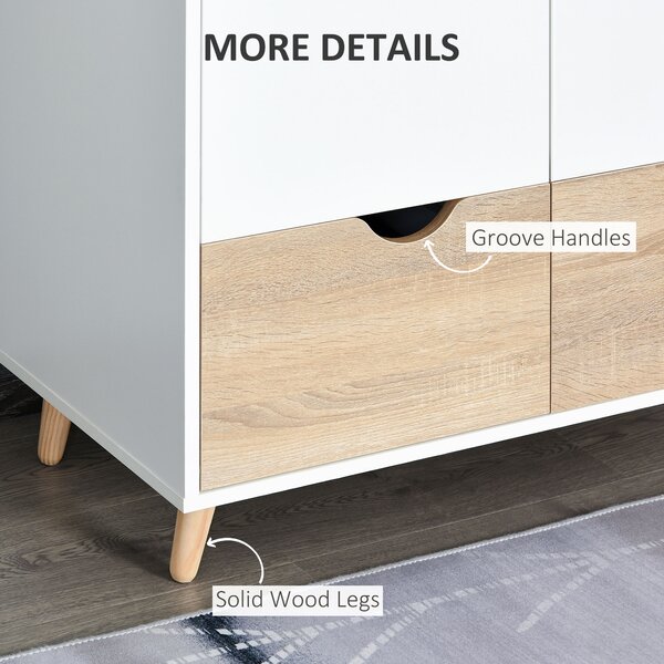 HOMCOM 2-Door Clothes Wardrobe w/ Rail Shelf 2 Drawers Wood Feet Elegant Home Storage Organisation Furniture Dresses Coats Blankets White Aosom UK