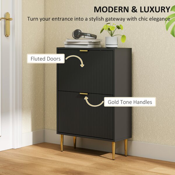 HOMCOM Narrow Shoe Cabinet with 2 Flip Drawers - Black