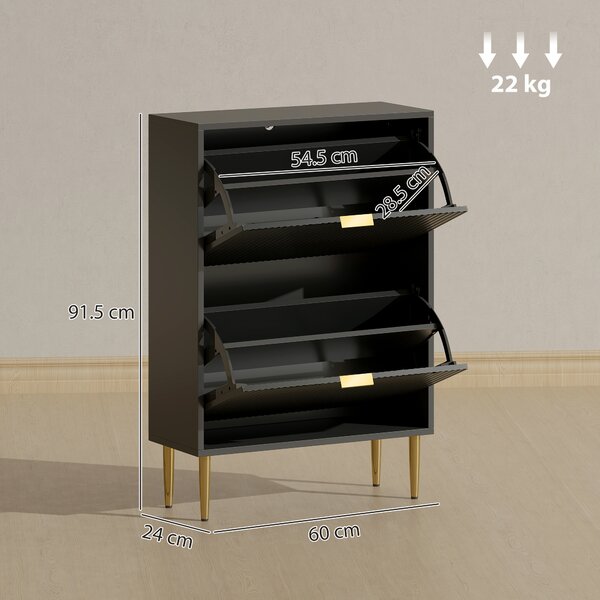 HOMCOM Narrow Shoe Cabinet with 2 Flip Drawers - Black