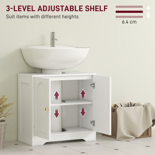 HOMCOM Under Sink Bathroom Cabinet with 2 Arch Doors - White