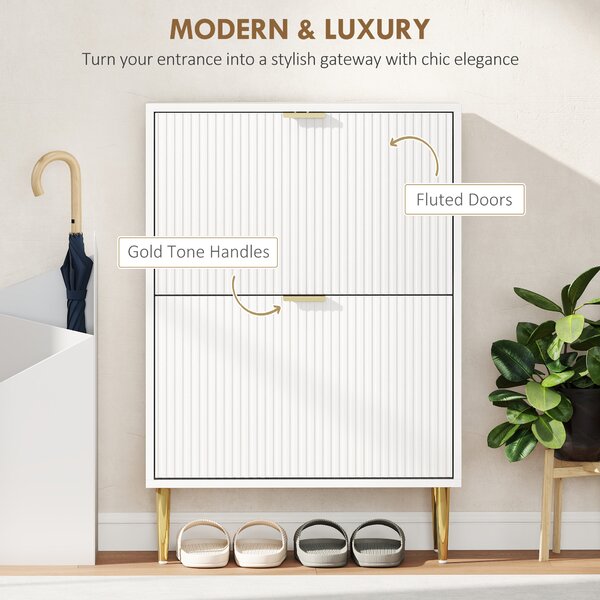 HOMCOM Narrow Shoe Cabinet with 2 Flip Drawers - White
