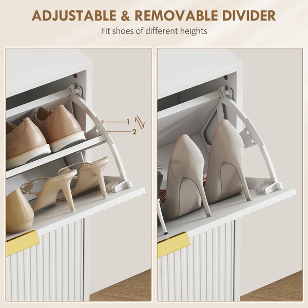 HOMCOM Narrow Shoe Cabinet with 2 Flip Drawers - White
