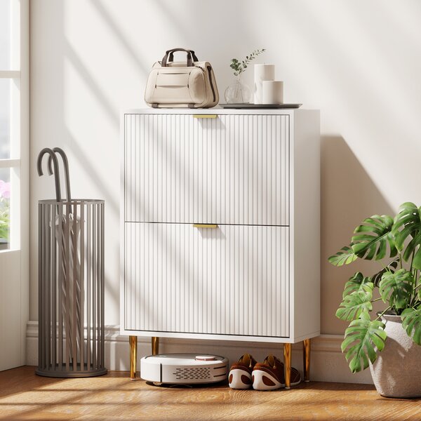 HOMCOM Narrow Shoe Cabinet with 2 Flip Drawers - White