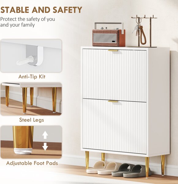 HOMCOM Narrow Shoe Cabinet with 2 Flip Drawers - White